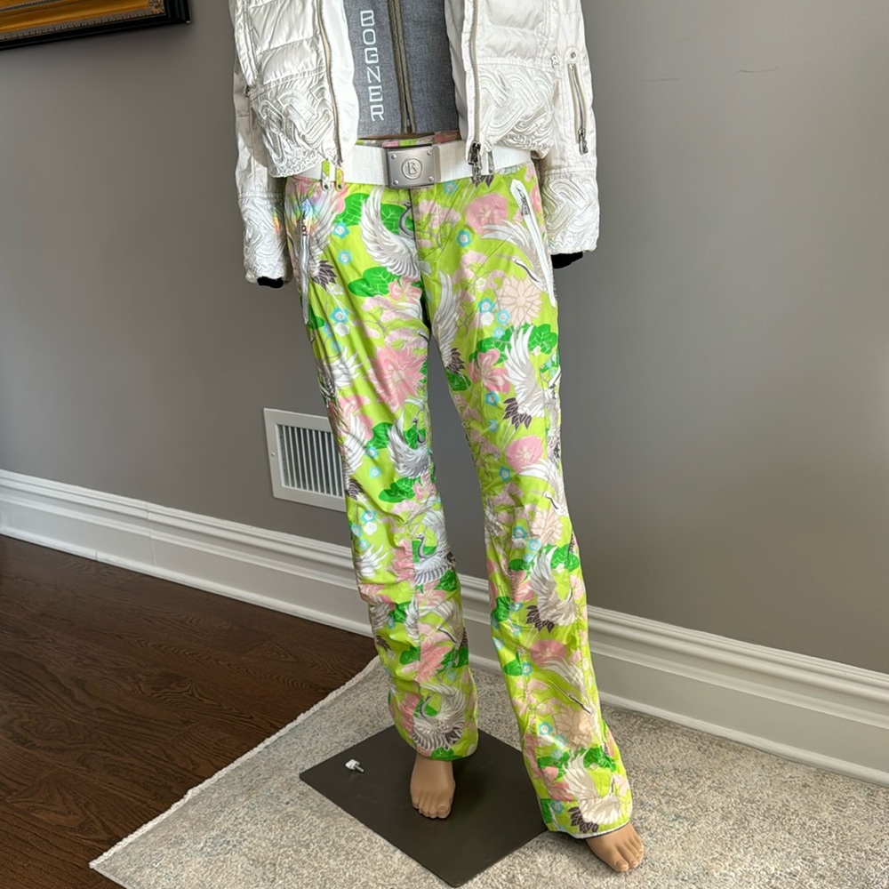 Bogner Lime Green & Pink Floral Wide-Leg Ski Trousers